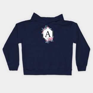 Letter monogram A in floral frame Kids Hoodie